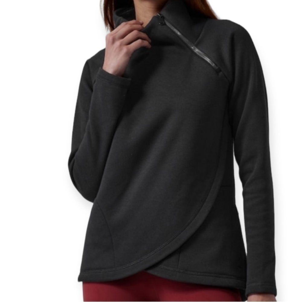 Athleta Cozy Karma Asym Pullover Black XXS Thumbholes Cozycore Athletic